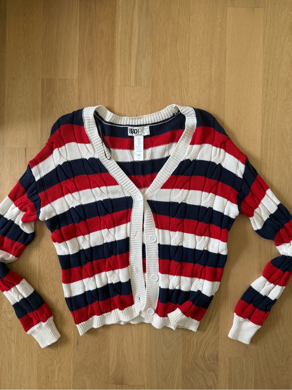 Beach Riot Red, Navy & Cream Striped V-Neck Cardigan